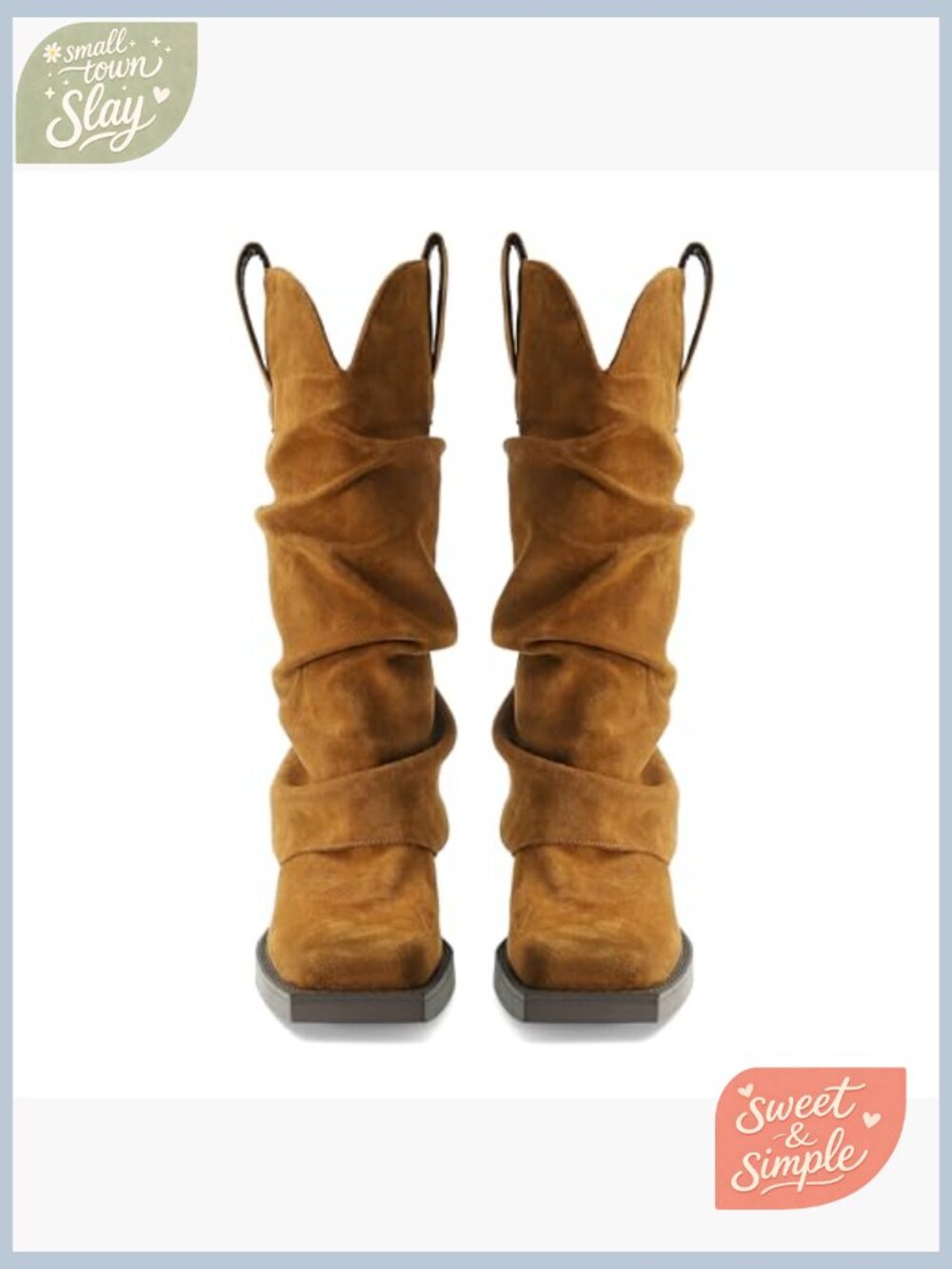 Faux Suede Fold Over Mid Calf Boots Square Toe Chunky Heel Pull On Booties - Picture 5 of 7